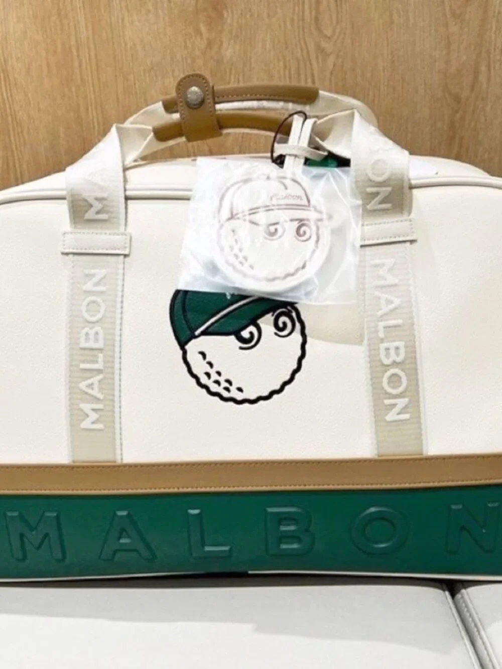 Malbon Golf Green White Travel Duffle Bag Weekender Carry-On Shoulder Strap